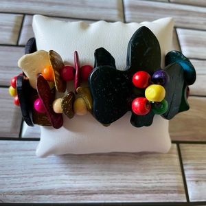 Black happy face bead with cross, colorful beads 2 stretchy strands bracelet